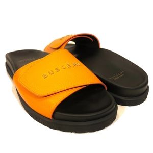 BUSCEMI Mens Scratch Spellout Logo Slides Sandals Orange 🍊